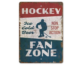 Hockey Fan Zone - Hockey Spiel Schild - Hockeyspieler Geschenk - Hockeyspieler Schild - Vintage Style Schild - Premium Qualität Rustikales Metallschild
