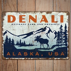 Cartello Denali - Decorazioni Denali - Cartello del Parco Nazionale - Decorazioni del Parco Nazionale - Cartello del Parco - Cartello in stile vintage - Cartello rustico in metallo di qualità premium