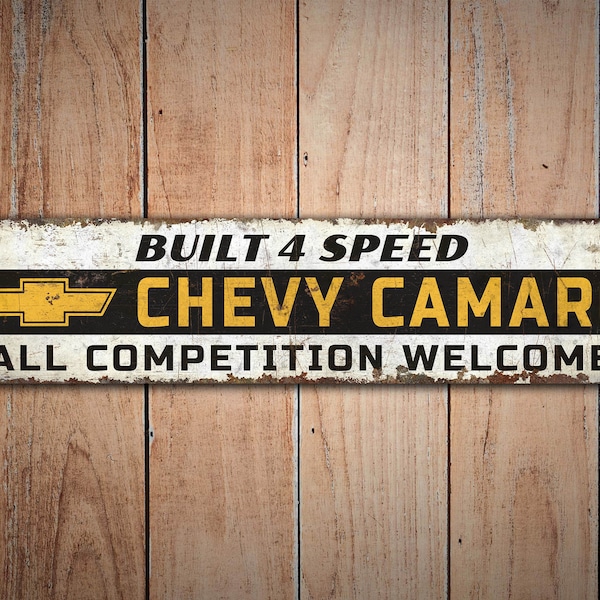 Built 4 Speed Sign - Chevy Camaro Sign - Chevy Camaro Decor - Fast Car Sign - Vintage Style Sign - Premium Quality Rustic Metal Sign