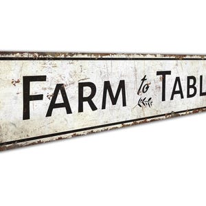 a sign that says farm to table on a white background