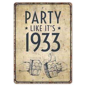 Party Like It&#39;s 1933 - Beer Bar Sign - Beer Bar Decor - Pub Sign - Pub Decor - Vintage Style Sign - Premium Quality Rustic Metal Sign