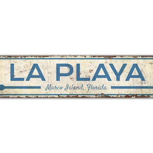 Panneau La Playa - panneau Marco Island - décoration de plage - cadeau pour amoureux de la plage - panneau de plage - panneau de style vintage - panneau en métal rustique de qualité supérieure