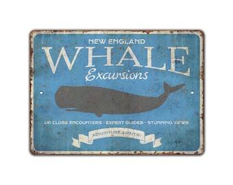 Whale Excursions Sign - Whale Sign - Whale Lover Gift - Whale Watching Sign - Vintage Style Sign - Premium Quality Rustic Metal Sign