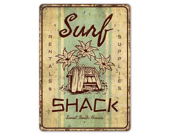 Placa Surf Shack - Placa de surfe - Presente para amantes do surfe - Placa de casa de praia - Placa estilo vintage - Placa de metal rústico de qualidade premium