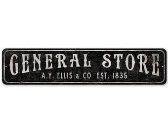 General Store EST Date - General Store Sign - Vintage Style Sign - Custom Groceries sign - Premium Quality Rustic Metal Sign