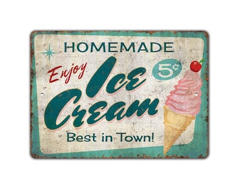 Ice Cream Sign - Home Style Ice Cream - Ice Cream Lover Gift - Best In Town Sign - Vintage Style Sign - Premium Quality Rustic Metal Sign