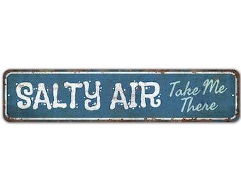 Cartello Salty Air - Cartello da spiaggia - Salty Air Take Me There - Decorazione da spiaggia - Amante della spiaggia - Cartello in stile vintage - Cartello in metallo rustico di qualità premium