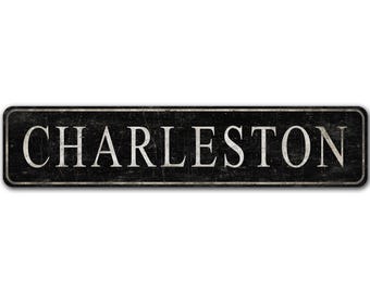 Charleston City Schild - Benutzerdefinierte Stadtschild - Vintage Style Schild - Stadt Name Metall Schild - Personalisiertes Schild - Hochwertiges rustikales Metallschild