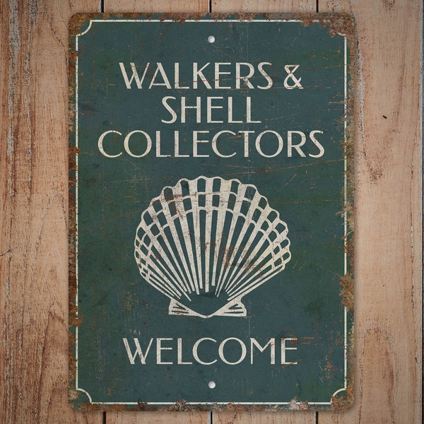 Walker And Shell Collector - Shell Collector Sign - Beach House Sign - Beach Decor - Vintage Style Sign - Premium Quality Rustic Metal Sign