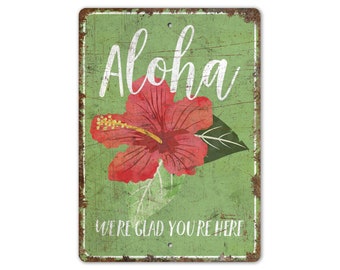 Aloha Sign - Vintage Style Sign - Aloha Decor - Floral Aloha Decor - Floral Aloha Sign - Beach House - Premium Quality Rustic Metal Sign