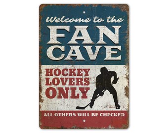 Hockey Fan Höhle - Hockey Spiel Schild - Hockeyspieler Geschenk - Hockeyspieler Zeichen - Vintage Style Schild - Premium Qualität Rustikales Metallschild