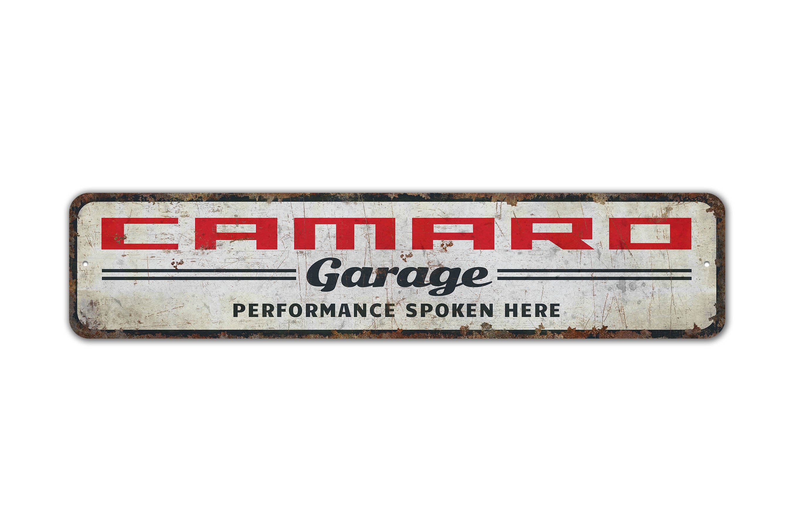 Camaro Garage - Perfomance Speaks Here - Camaro Garage Decor - Camaro Lover Gift - Vintage Style Sign - Premium Quality Rustic Metal Sign