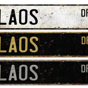 Laos - Laos Sign - Laos Decor - Vintage Style Sign - Custom Name Sign - Premium Quality Rustic Metal Sign