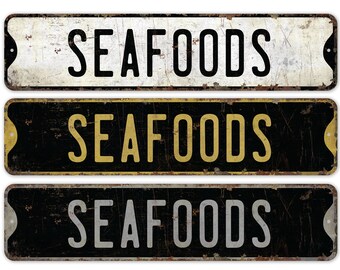 Seafood Sign - Seafood Restaurant - Seafood Decor - Custom Seafood Sign - Vintage Style Sign - Premium Quality Rustic Metal Sign
