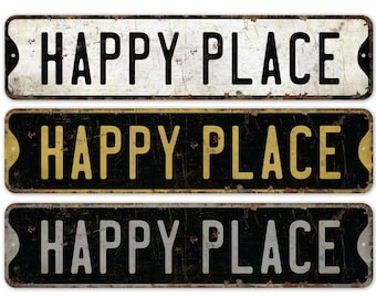 Our Happy Place - Happy Place Decor - Man Cave SIgn - Vintage Style Sign - Custom Happy Place - Premium Quality Rustic Metal Sign