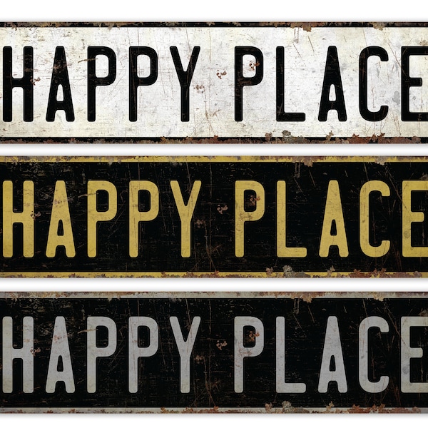 Our Happy Place - Happy Place Decor - Man Cave SIgn - Vintage Style Sign - Custom Happy Place - Premium Quality Rustic Metal Sign