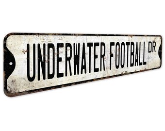 Unterwasser Fußball - Football Game Zeichen - Unterwasserspiel Zeichen - Custom Unterwasser - Premium Qualität rustikales Metallschild