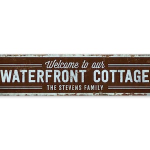 Waterfront Cottage - Seaside Cottage - Beach House Decor - Seaside Cottage Decor - Vintage Style Sign - Premium Quality Rustic Metal Sign