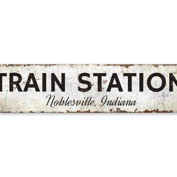 Placa de estação de trem - Estação de trem personalizada - Decoração de estação de trem - Placa de estação de trem - Placa de metal rústica de qualidade premium