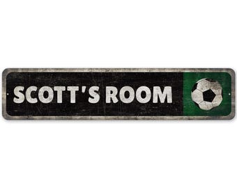 Soccer Kids Door Sign - Kids Soccer Fan- Personalized Sign - Soccer Fan Room - Premium Quality Rustic Metal Sign