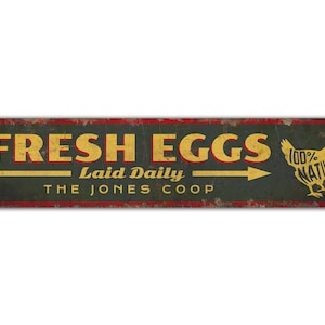 Fresh Eggs Sign - Fresh Eggs - Egg Farm Sign - Farm Decor - Chicken Coop Sign - Vintage Style Sign - Premium Quality Rustic Metal Sign