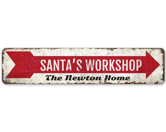 Santas Workshop - Santa Workshop - Santas Workshop Sign - Santa Workshop Decor - Workshop Arrow Sign - Premium Quality Rustic Metal Sign