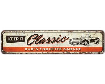 Dad's Garage Sign - Corvette Sign - Corvette Decor - Corvette Lover Gift - Vintage Style Sign - Premium Quality Rustic Metal Sign