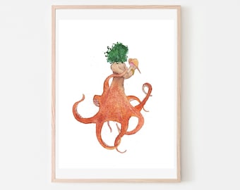 Octopus Mermaid Watercolor Giclee Print