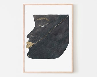 Silent Strength Print, Watercolor, Giclee Print, Custom Portrait, Black Portrait, Gold Leaf, Black Lives Matter