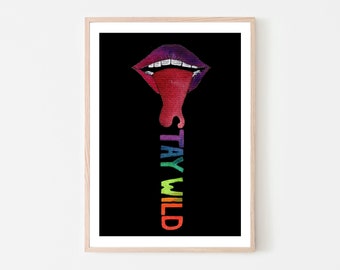 Stay Wild Baby Hand Detailed Gold Leaf Print Rainbow