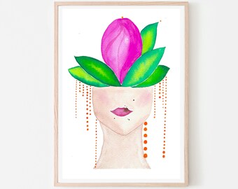 Plant Lady Vibes Porträt Aquarell Giclée-Druck