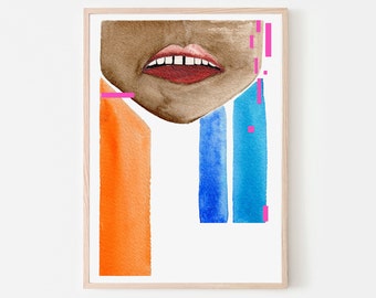 Say Something Colorful Watercolor Giclee Print Portrait Abstract