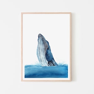 Happy Humpback Whale Print Gold Leaf, Silver Leaf, Copper Leaf, Giclee image 1