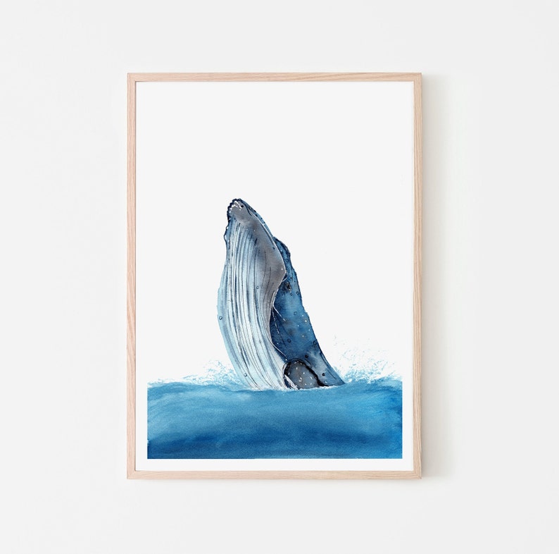 Happy Humpback Whale Print Gold Leaf, Silver Leaf, Copper Leaf, Giclee image 1