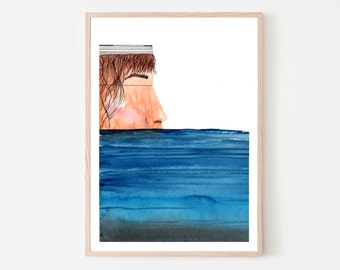 Sink or Swim Watercolor Giclee Print Ocean Portrait