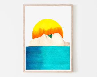 Oceans Rising Print, Custom Portrait, Watercolor, Giclee Print, Ocean, Sunrise
