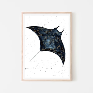 Zodiac Sky Manta Gold Leaf Watercolor Astrology Sagittarius Scorpio Pisces Libra Leo Cancer Gemini Aquarius Aries Taurus Virgo Capricorn