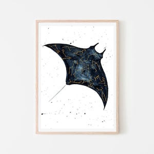 Zodiac Sky Manta Gold Leaf Watercolor Astrology Sagittarius Scorpio Pisces Libra Leo Cancer Gemini Aquarius Aries Taurus Virgo Capricorn image 1