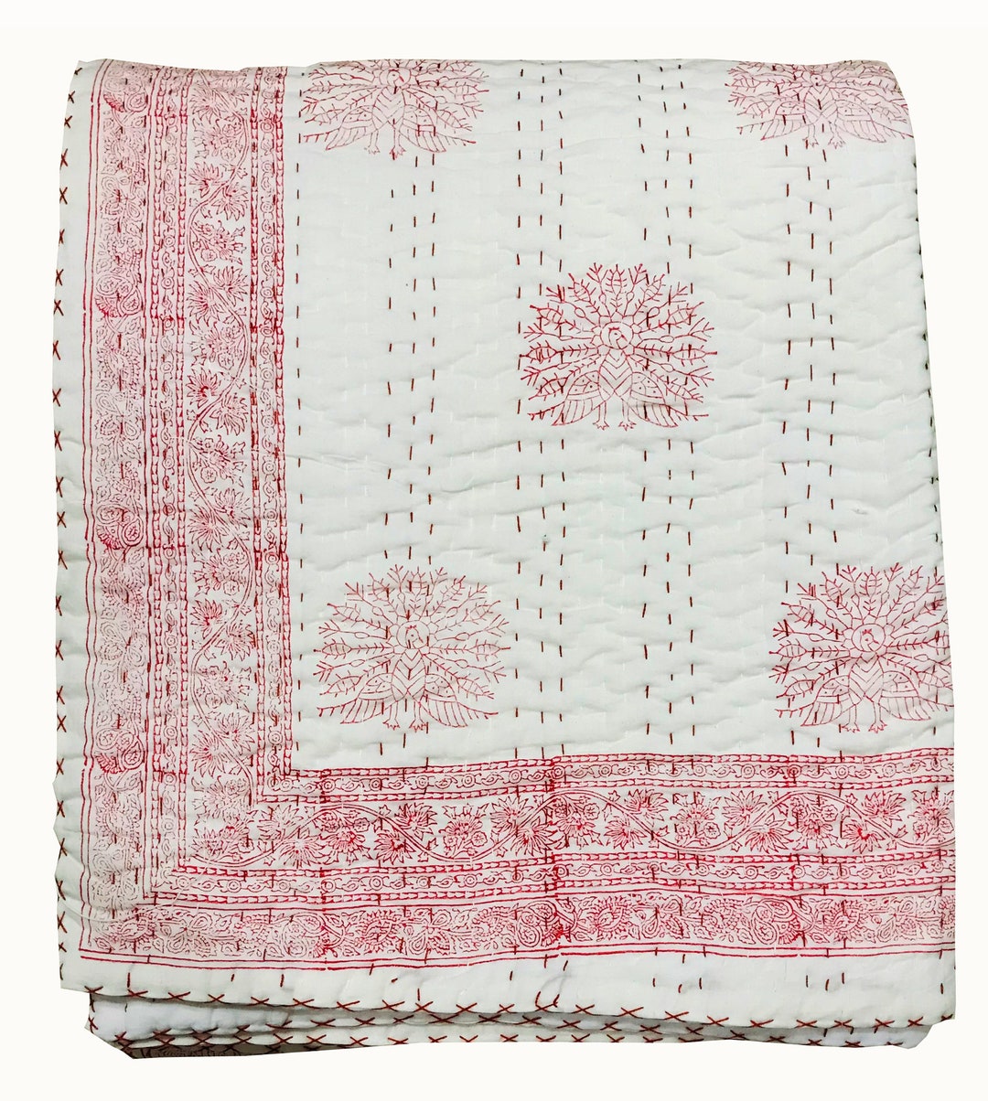 Indian Hand Made Cotton Quilt Block Print 100 Cotton Quilt King Queen