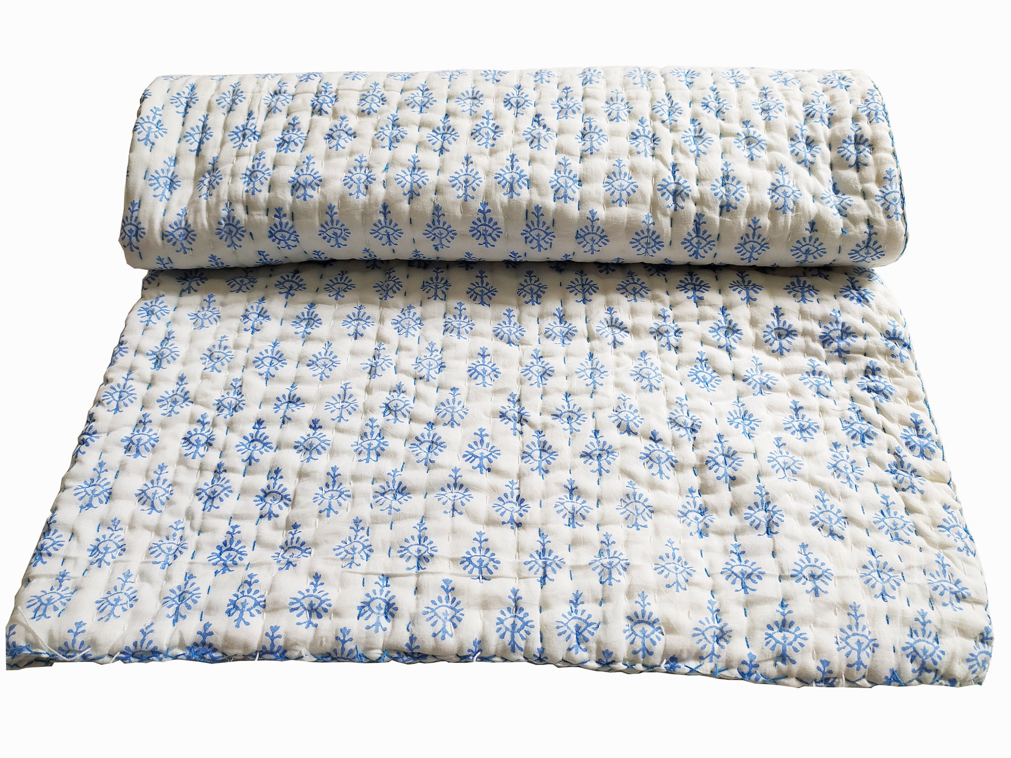 Blankets & Throws Quilts Indian Hand block Print Blue Palm Tree 100