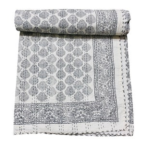 Indian kantha Quilt Handmade Throw Reversible Blanket Bedspread Block Print Fabric Bohemain quilt Twin/Queen/King