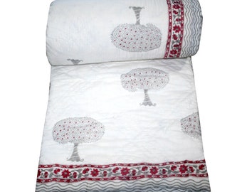 Tree Print Hand Block Cotton Quilt - Reversible Jaipuri Razai