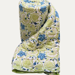 IndianJaipur Block Print Quilt Reversible Razai Cotton Handmade Quilt Bedspreas