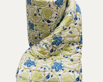 IndianJaipur Block Print Quilt Reversible Razai Cotton Handmade Quilt Blue Floral