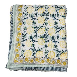 Hand Block Print Handmade King Floral Cotton Quilted Quilt Cotton Blanket Light Weight 100% Pure Cotton Quilt Jaipuri Printed