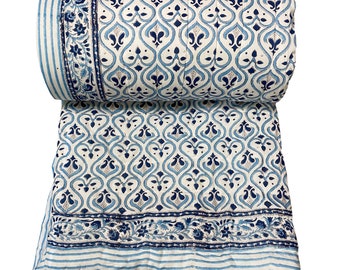 Hand Block Print Cotton Quilt: Reversible Jaipuri Razai, Queen/King Size