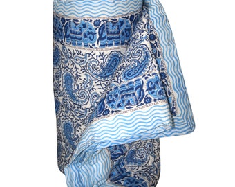 Blue Floral Paisley Hand Block Printed Cotton Quilt - Lightweight