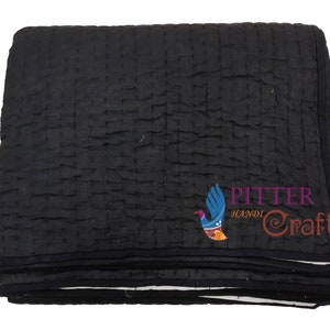 Nouveau couvre-lit indien en couette kantha uni de couleur verte
