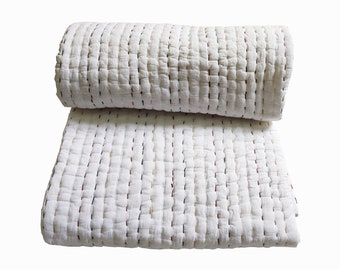 Hand Block Print Cotton Quilt: Indian Reversible Lightweight Bedspread