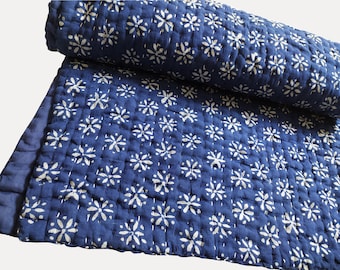 Floral Block Print Cotton Quilt - Bohemian Jaipuri Razai Throw